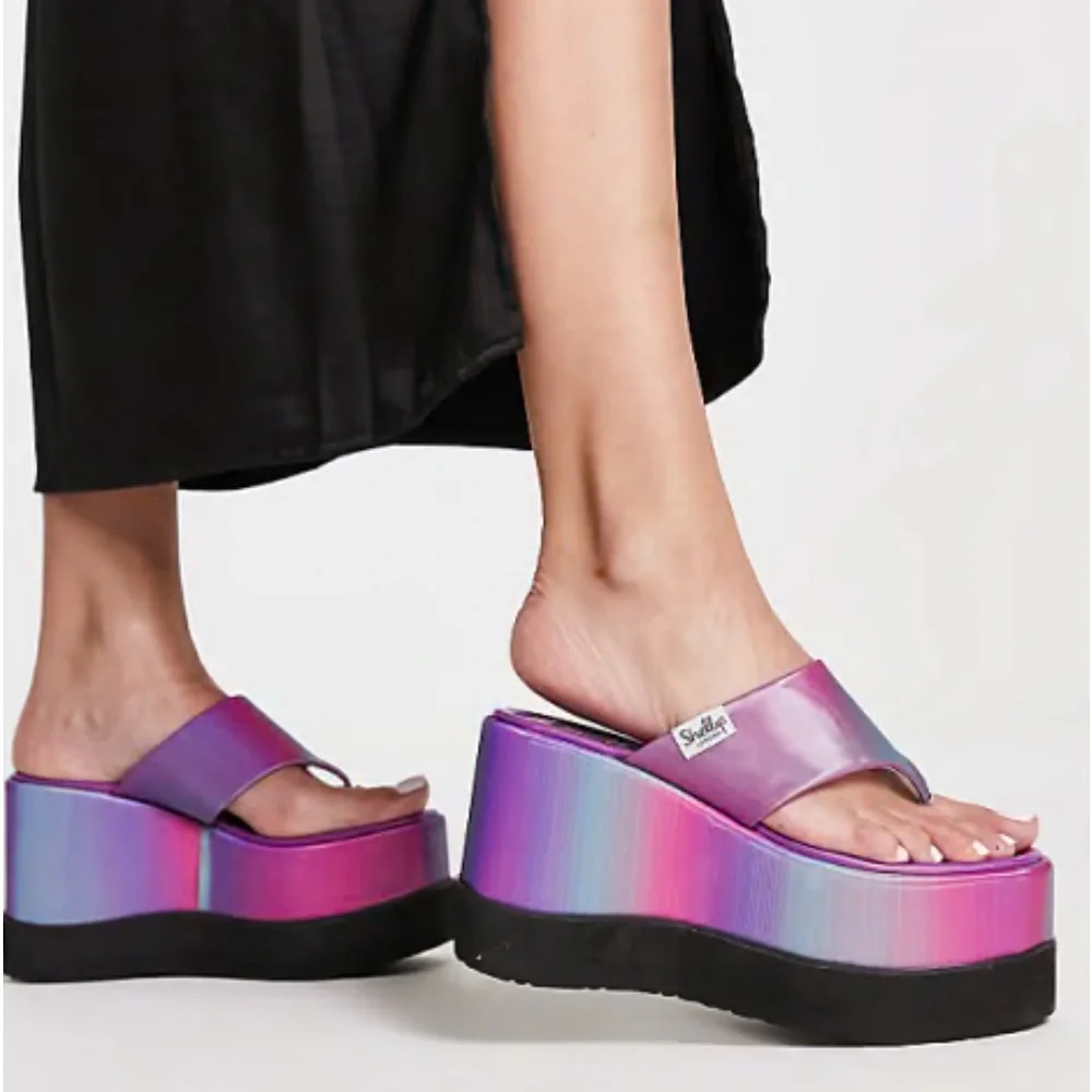 🔥HP🔥Shellys London for Dolls Kill Purple Ombre Klub Platform Wedges - Picture 4 of 13